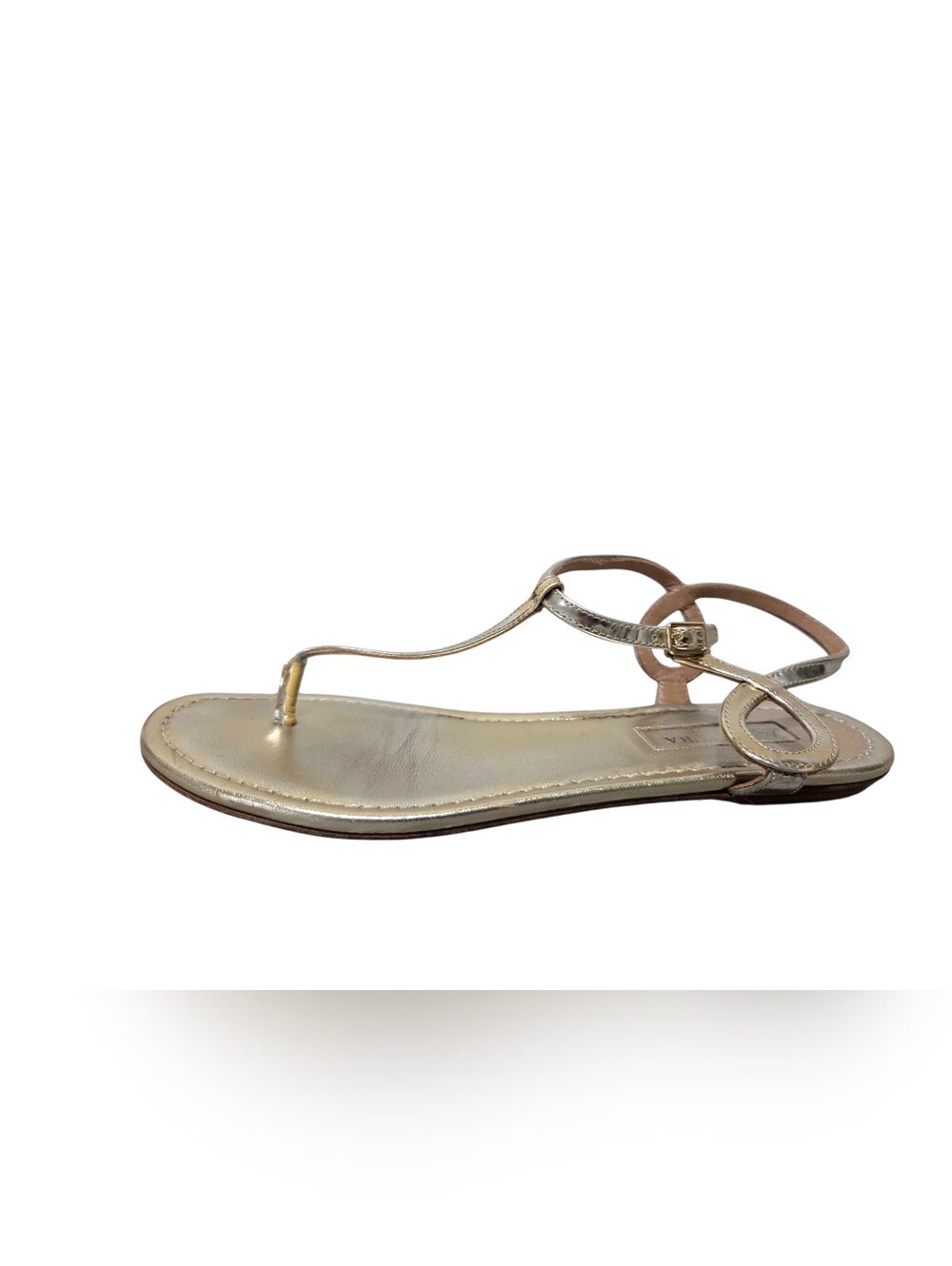 Aquazzura Gold Almost Bare Flat Thong Sandals Metallic Leather Sz EU 35.5 - Picture 9 of 15